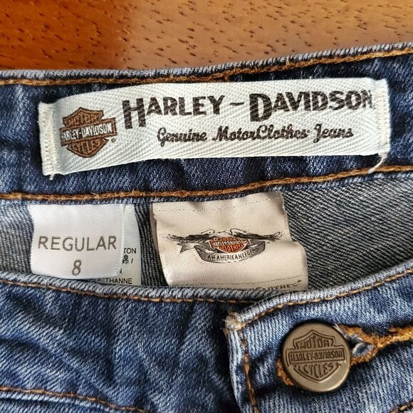 Harley-Davidson Womens Regular Fit Blue Denim Jeans Size 8 Bootcut - Picture 3 of 11